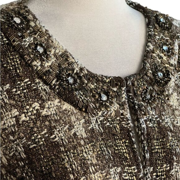 Chico's Tweed Plaid Boucle Blazer Jacket Embellished Beaded Metallic Women's XL - Picture 3 of 12